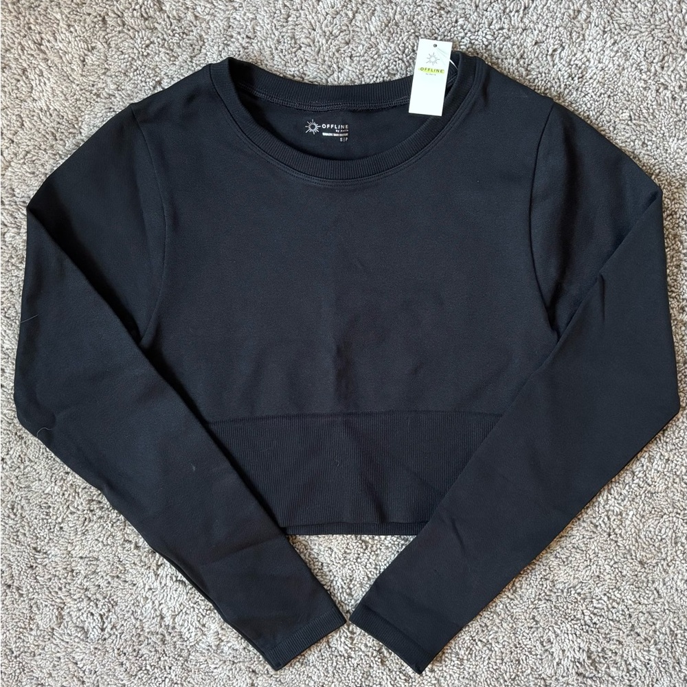 Aerie Black Long Sleeve Crop Top